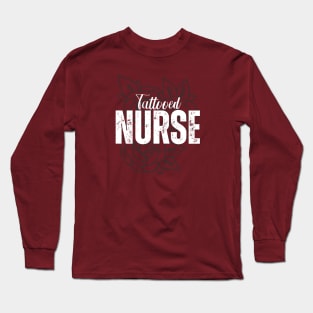 Tattooed Nurse Rose Background Long Sleeve T-Shirt